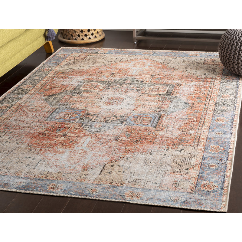 World Menagerie Mya Oriental Terracotta/Camel/Pale Blue Area Rug